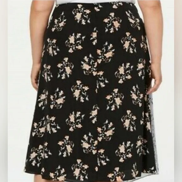 Calvin Klein Black Multi Printed Asymmetric Midi Pleated Skirt Plus Size 20W - Picture 4 of 12